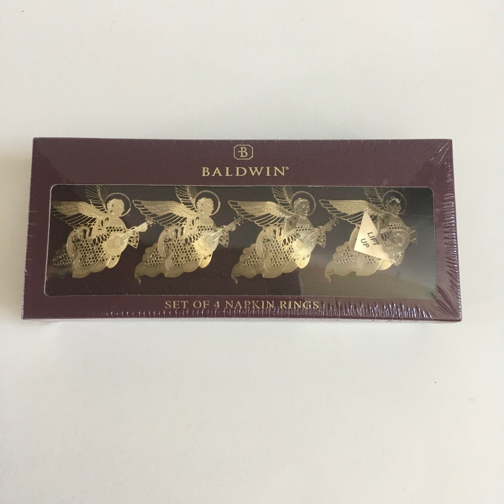Baldwin Renaissance Angel Napkin Rings Set of 4 77651.010 Gold Tone NEW SEALED